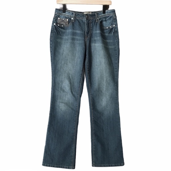 EARL JEANS Bootcut Bling Embroidered Pockets Mid Rise Stretch Denim Western 8 - Picture 1 of 12